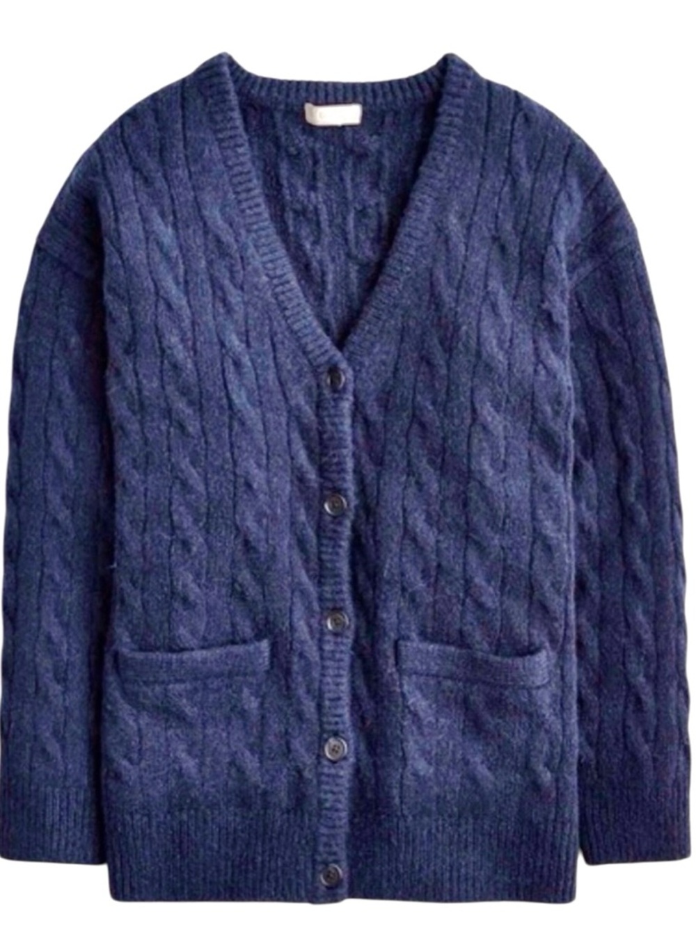 J. Crew Relaxed Cable Knit Cardigan Wool Alpaca Blend V-Neck Sweater